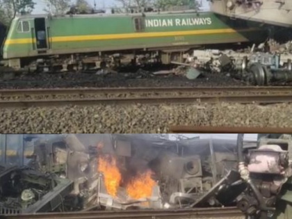 Madhya Pradesh Engine caught fire after two goods trains collided in Shahdol Driver injured two railwaymen feared trapped | मध्य प्रदेश: शहडोल में दो मालगाड़ियों के टकराने से इंजन में लगी आग; चालक जख्मी, दो रेलकर्मियों के फंसे होने की आशंका