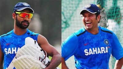 Shikhar Dhawan-Sachin Tendulkar Test Cap 2013 great master blaster presented Dhawan cap told We know about your guts Show us some | Shikhar Dhawan-Sachin Tendulkar Test Cap 2013: हम आपकी प्रतिभा के बारे में जानते हैं, अब इसका नजारा दिखाओ, धवन को टेस्ट कैप देते समय तेंदुलकर ने...