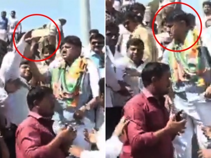 Karnataka Minister or congress leader DK Shivkumar slaps away phone of a man who was trying taking a selfie in Bellary | Viral Video: कांग्रेसी मंत्री ने खोया आपा,  फेंक दिया सेल्फी ले रहे युवक का मोबाइल
