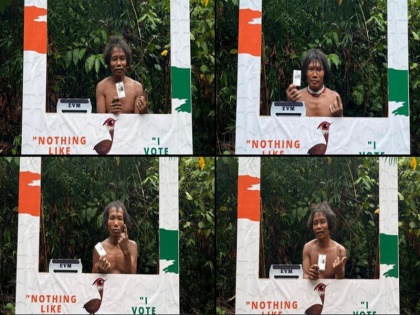 Lok Sabha Elections 2024: 7 members of Shompen tribe voted for the first time in Andaman Nicobar Islands | LS Elections 2024: अंडमान निकोबार द्वीपसमूह में पहली बार शोंपेन जनजाति के 7 सदस्यों ने किया मतदान, कट आउट पर ली सेल्फी