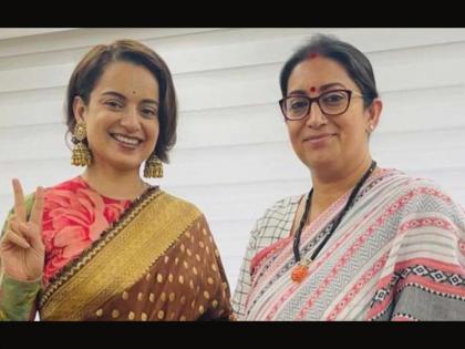 Smriti Irani was seen with Kangana Ranaut at the screening of Thalaivi | थलाइवी की स्क्रीनिंग में कंगना रनौत संग दिखी स्मृति ईरानी, अभिनेत्री ने स्मृति को कहा रियल लाइफ थलाइवी