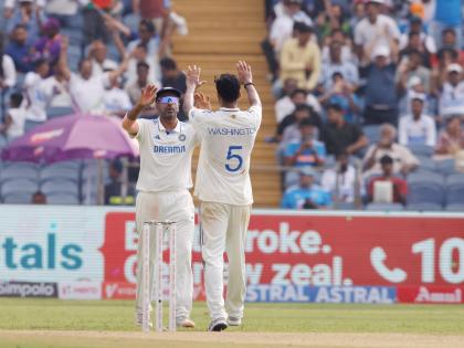 IND vs NZ Highlights, 2nd Test Day 1 Washington Sundar 7 wick Ravichandran Ashwin 3 wick total 10 wickets Right arm off spinner took 10 wickets first time Records | IND vs NZ Highlights, 2nd Test Day 1: पहली बार 10 विकेट दाएं हाथ के ऑफ स्पिनर झटके?, भारतीय सरजमीं पर बने रिकॉर्ड, 4 टेस्ट में 6 विकेट और पुणे में अकेले 7 विकेट