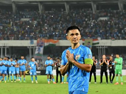 Sunil Chhetri retires End of an Era India vs Kuwait highlights IND 0-0 KUW FIFA World Cup 2026 qualifier Draw charismatic striker record scoring 94 goals | Sunil Chhetri retires: कुवैत के खिलाफ ड्रॉ, करिश्माई स्ट्राइकर सुनील छेत्री को विदाई, 94 गोल करने का रिकॉर्ड Sunil Chhetri retires End of an Era India vs Kuwait highlights IND 0-0 KUW FIFA World Cup 2026 qualifier Draw charismatic striker record scoring 94 goals | Sunil Chhetri retires: कुवैत के खिलाफ ड्रॉ, करिश्माई स्ट्राइकर सुनील छेत्री को विदाई, 94 गोल करने का रिकॉर्ड