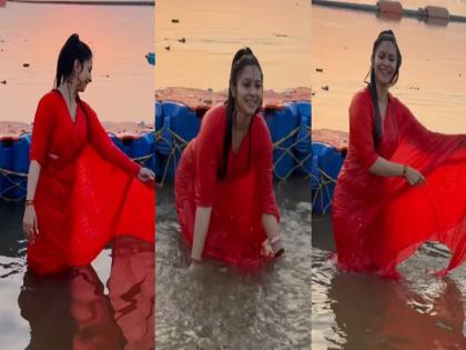 VIDEO: Tanisha Mukherjee's 'photoshoot' of her taking holy bath at Sangam during Maha Kumbh gets criticized | VIDEO: महाकुंभ के दौरान संगम पर पवित्र स्नान करते हुए तनिषा मुखर्जी हुईं ट्रोल, नेटिजन्स ने कहा- ये फिल्म का सेट नहीं