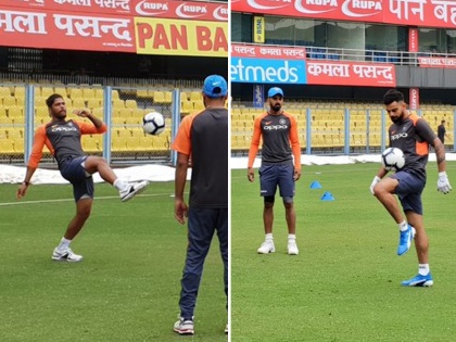 India vs West Indies: team india participated in practice session in Guwahati before ODI Series | Ind vs WI: टीम इंडिया ने वनडे सीरीज से पहले गुवाहाटी में की प्रैक्टिस, फुटबॉल खेलते नजर आए विराट कोहली