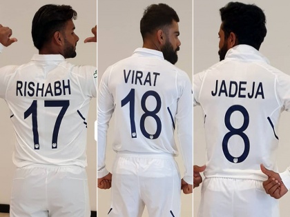 Team India New Test Jersey: Virat Kohli, Rohit, Pant pose new Test kits with names and numbers | Team India New Test Jersey: कोहली, पंत, रोहित समेत टीम इंडिया आई नई टेस्ट किट में नजर, देखें तस्वीरें