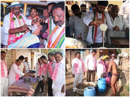 Telangana election 2018: poll bound trs and congress doing new tactics campaign | तेलंगाना चुनाव: वोट के लिए नेताओं के नए फंडे, कोई बना हजाम तो कोई बना रहा डोसा
