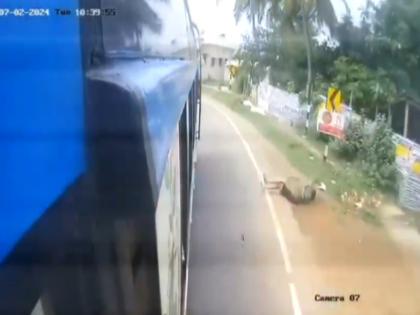 Woman Falls And Rolls On Road Bus Takes Sharp Turn In Tamil Nadu Namakkal | Watch: खचाखच यात्रियों से भरी बस... अचनाक रोड पर जा गिरी महिला, डरावना वीडियो वायरल