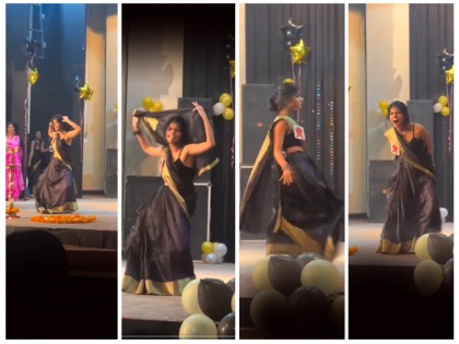 a girl dance on Bhojpuri song in fresher party of Delhi University viral on social media | Viral: भोजपुरी गाने पर काली साड़ी में डीयू की छात्रा ने मचाया गदर, देखें वीडियो