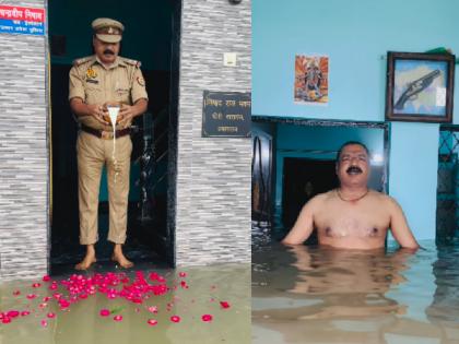 viral Video UP SI took dip offer milk rose petals to flood water outside his home in Prayagraj | VIDEO: घर में घुसा बाढ़ का पानी, तो SI ने लगाई डुबकी, 'मां गंगा' बोलकर की पूजा-अर्चना; यूजर्स ने किया रिएक्ट viral Video UP SI took dip offer milk rose petals to flood water outside his home in Prayagraj | VIDEO: घर में घुसा बाढ़ का पानी, तो SI ने लगाई डुबकी, 'मां गंगा' बोलकर की पूजा-अर्चना; यूजर्स ने किया रिएक्ट