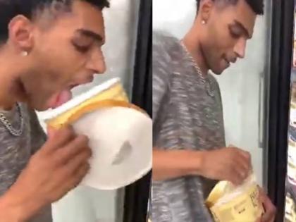 Man jailed for licking ice cream tub at Walmart supermarket in US | वॉलमार्ट में आइसक्रीम टब को लिक करना इस युवक को पड़ा भारी, यहां देखिए वायरल वीडियो Man jailed for licking ice cream tub at Walmart supermarket in US | वॉलमार्ट में आइसक्रीम टब को लिक करना इस युवक को पड़ा भारी, यहां देखिए वायरल वीडियो