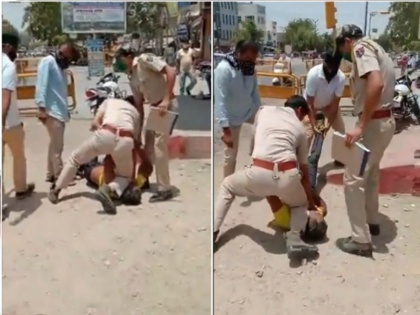 Jodhpur constable kneels on man’s neck for not wearing a mask, video goes viral on social media | Video: जोधपुर में मास्क ना पहनने पर कॉन्सटेबल ने शख्स को जमीन पर लिटाकर गर्दन पर रखा घुटना