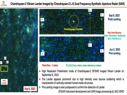 Chandrayaan 3 New Image How lander 'Vikram' looks photo taken by orbiter released by ISRO Dual-frequency Synthetic Aperture Radar | Chandrayaan 3 New Image: कैसा दिख रहा लैंडर ‘विक्रम’, चंद्रयान-2 ऑर्बिटर ने ली फोटो, अंधेरे में कुछ यूं दिख रहा, देखें