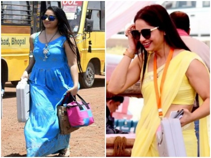After yellow saree polling officer blue dress Bhopal polling officer photo viral | पीली साड़ी के बाद अब नीले गाउन वाली पोलिंग अफसर की तस्वीर वायरल, जानें कौन है ये महिला