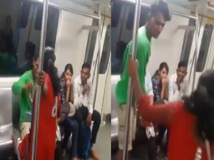 Watch When the woman showed her slippers the man slapped her once again Delhi Metro video viral | Watch: महिला ने दिखाई चप्पल तो शख्स ने जड़ा थप्पड़, एक बार फिर दिल्ली मेट्रो बना जंग का अखाड़ा