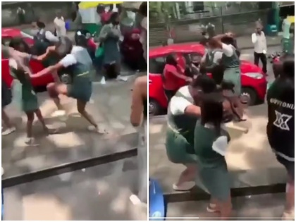 Video of Bengaluru girls fighting on street in school uniform emerges, reason unknown | बेंगलुरुः लात-घूसे, डंडे से एक-दूसरे पर हमला करती दिखीं स्कूल यूनिफॉर्म में लड़कियां, वीडियो हुआ वायरल
