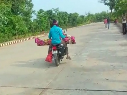 madhya pradesh man carries mothers dead body on bike shahdol video | शर्मनाक!, इलाज के अभाव में मां की हुई मौत, शव वाहन नहीं मिला तो मजबूर बेटे बाइक पर लाश बांध घर ले गए
