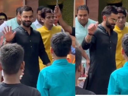 Virat Kohli reached Shinde camp leader Rahul Kanal's house video of cricketer's Ganpati darshan goes viral | विराट कोहली पहुंचे शिंदे खेमे के नेता राहुल कनाल के घर, क्रिकेटर के गणपति दर्शन का वीडियो वायरल