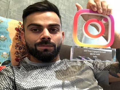 virat kohli got instagram award for most engaged account says thanks to fans | विराट कोहली को मिला 'इंस्टाग्राम अवॉर्ड', तस्वीर शेयर कर फैंस को कहा शुक्रिया