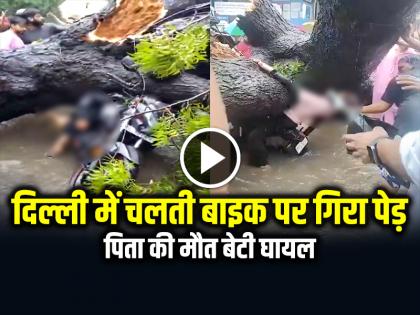 Watch Delhi Tree Falls on Bike in Kalkaji, Man killed and his daughter injured see video | VIDEO: दिल्ली में चलती बाइक पर गिरा पेड़, पिता की मौत बेटी घायल Watch Delhi Tree Falls on Bike in Kalkaji, Man killed and his daughter injured see video | VIDEO: दिल्ली में चलती बाइक पर गिरा पेड़, पिता की मौत बेटी घायल