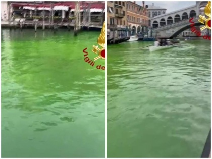 water of italy Venice famous Grand Canal turned green overnight local surprised police engaged in investigation | इटली: रातोंरात वेनिस के मशहूर ग्रैंड कैनाल का पानी हुआ हरा, नजारा देख हैरान हुए स्थानीय लोग, जांच में जुटी पुल‍िस