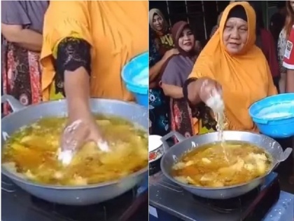 Video: woman cooking dish with boiling oil, everyone surprised by watching the video | Video: खौलते तेल से हाथ डालकर पकवान बना रही ये महिला, वीडियो देखकर हर कोई हैरान