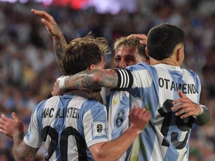 2026 World Cup berth fifa qualifying Argentina celebrates beating arch-rivals Brazil 4-1 in front of 85,000 fans | 2026 World Cup berth: 85000 प्रशंसकों के सामने चिर प्रतिद्वंद्वी ब्राजील को 4-1 से पराजित कर जश्न मनाया, दक्षिण अमेरिका की पहली टीम अर्जेंटीना 2026 World Cup berth fifa qualifying Argentina celebrates beating arch-rivals Brazil 4-1 in front of 85,000 fans | 2026 World Cup berth: 85000 प्रशंसकों के सामने चिर प्रतिद्वंद्वी ब्राजील को 4-1 से पराजित कर जश्न मनाया, दक्षिण अमेरिका की पहली टीम अर्जेंटीना