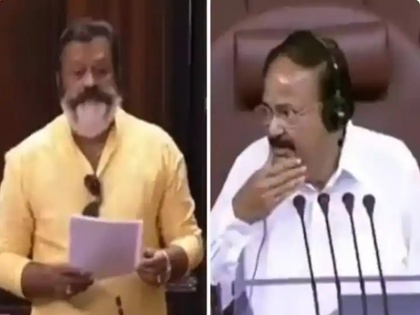Is it a mask or a beard Rajya Sabha chairman M. Venkaiah Naidu got confused on new look of bjp Malayalam actor Suresh Gopi watch video | Video: ये मास्क है या बीयर्ड (दाढ़ी) है? मलयालम एक्टर सुरेश गोपी के नए लुक पर राज्यसभा चेयरमैन कुछ ऐसे हुए कंफ्यूज, जानें पूरा मामला