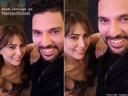Kim Sharma in Yuvraj Singh retirement party and wife Hazel Keech click a photo with her | युवराज सिंह की रिटायरमेंट पार्टी में पहुंची एक्स गर्लफ्रेंड एक्ट्रेस किम शर्मा, वाइफ हेजल ने किया ये काम