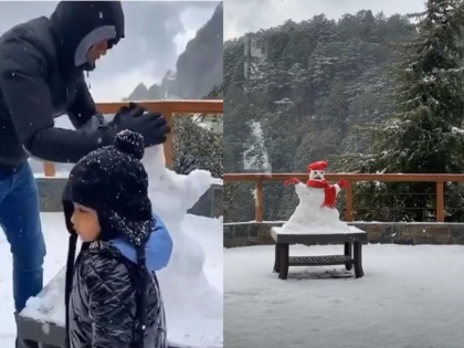 MS Dhoni makes snowman with Ziva, Sakshi shares live Video on Instagram | Video: धोनी ने जीवा के साथ मिलकर बनाया Snowman, साक्षी ने इंस्टाग्राम पर किया लाइव