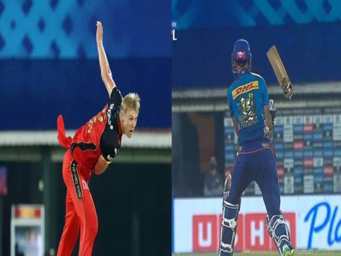 Mumbai vs Bangalore Krunal Pandya bat broken by Kyle Jamieson thunderbolt yorker | काइल जैमीसन ने फेंकी इतनी तेज गेंद कि टूट गया क्रुणाल पंड्या का बल्ला, मैदान पर ये नजारा देख विराट कोहली-रोहित शर्मा भी रह गए हैरान Mumbai vs Bangalore Krunal Pandya bat broken by Kyle Jamieson thunderbolt yorker | काइल जैमीसन ने फेंकी इतनी तेज गेंद कि टूट गया क्रुणाल पंड्या का बल्ला, मैदान पर ये नजारा देख विराट कोहली-रोहित शर्मा भी रह गए हैरान