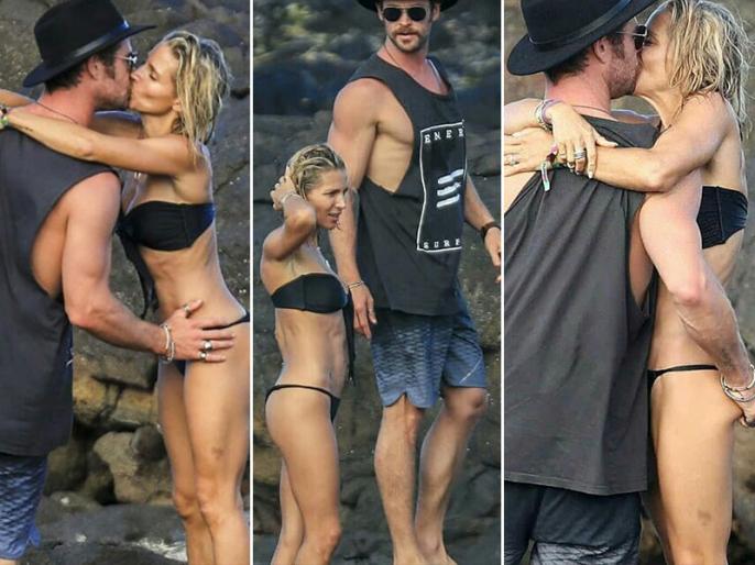 Chris Hemsworth Smooch Bikini Wife Elsa Pataky At Beach, Pics Goes Viral, See Photos | क्रिस हेम्सवर्थ ने समंदर किनारे बीवी को किया स्मूच, तस्वीरें हुई वायरल | Lokmat News Hindi