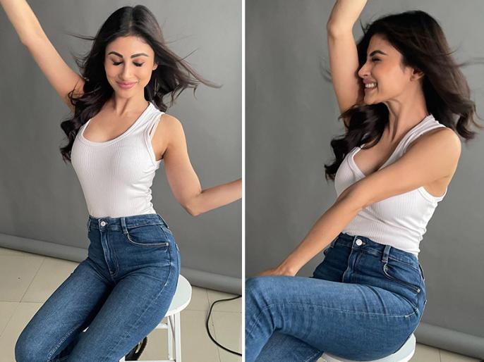 Mouni Roy look glamorous in blue jeans and white top pictures going ...