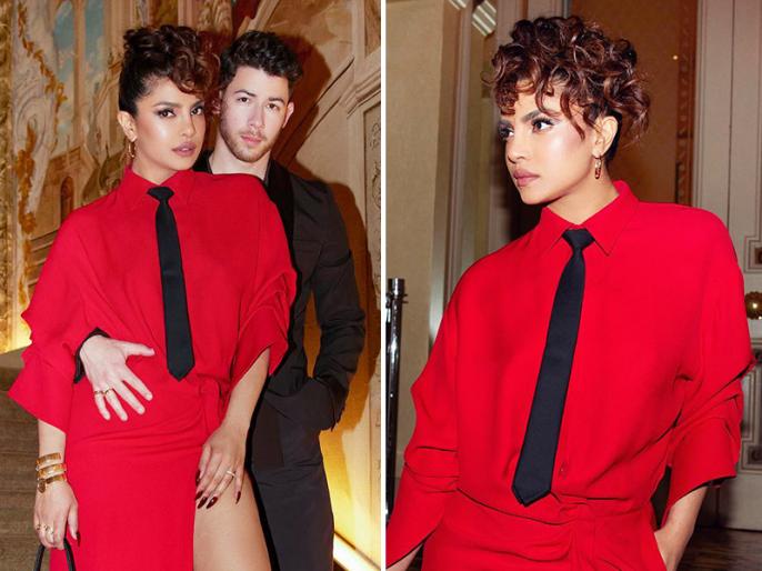 Priyanka Chopra did a photoshoot with husband Nick Jonas posed in a red